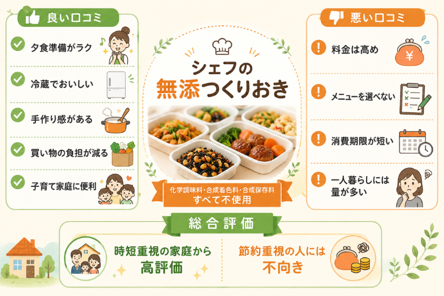 シェフの無添つくりおきの口コミ評価まとめ図