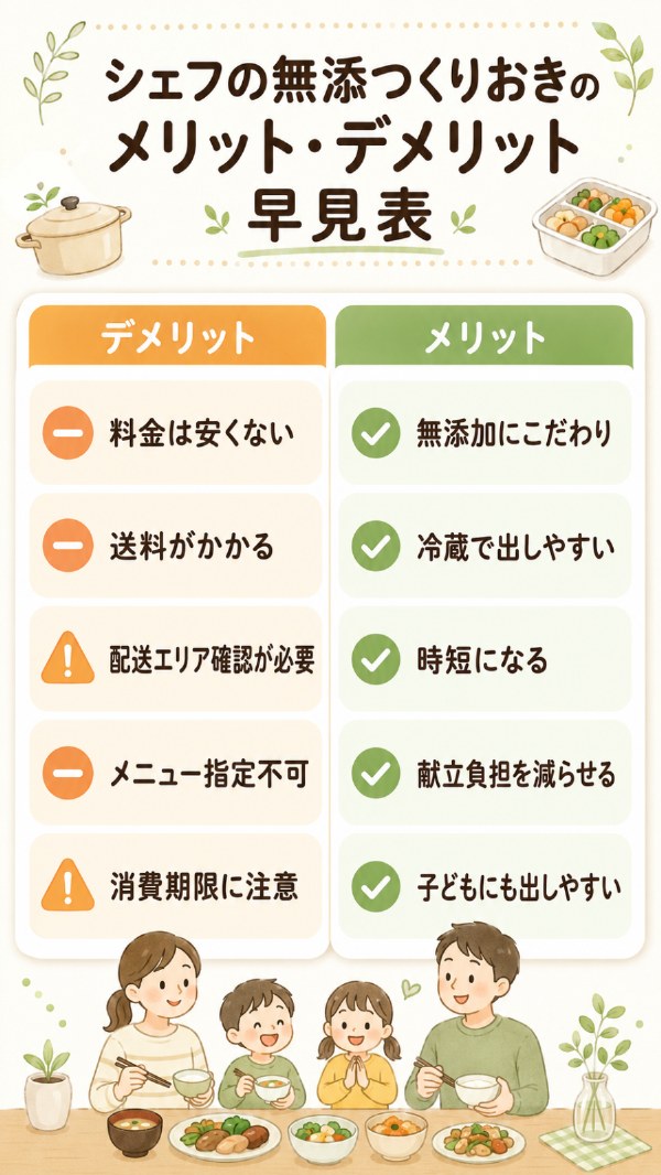 シェフの無添つくりおきのメリット・デメリット早見表