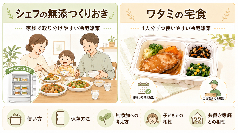 シェフの無添つくりおきとワタミの宅食の比較表