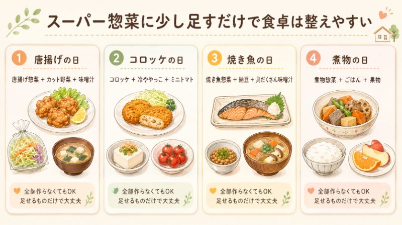 スーパー惣菜を上手に使うための組み合わせ例