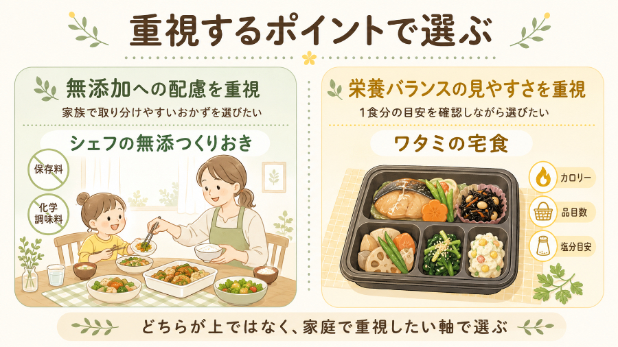 無添加重視と栄養バランス重視の選び方図