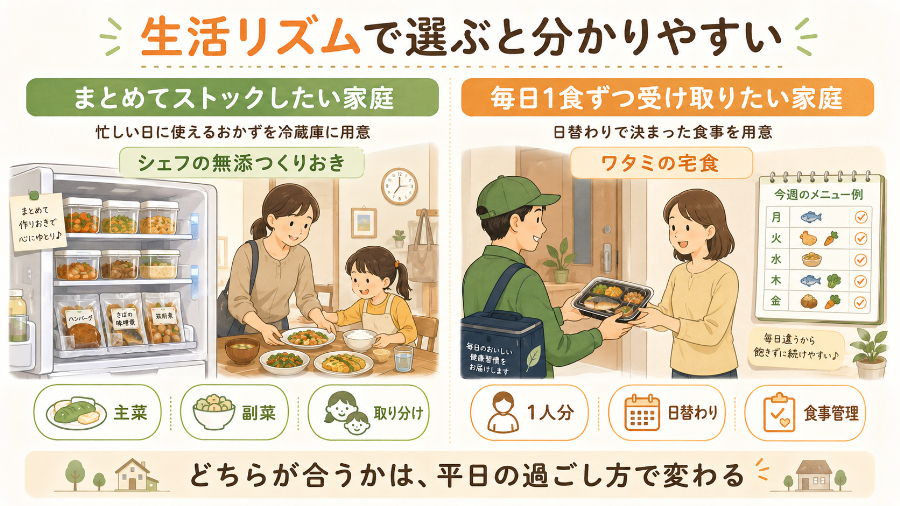共働き家庭の生活リズム別おすすめ整理図