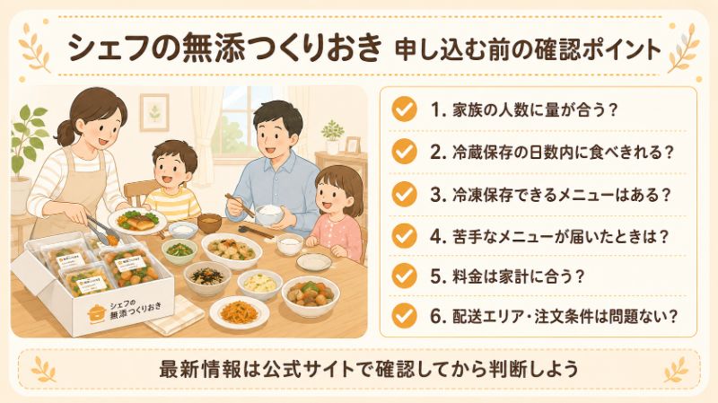 シェフの無添つくりおきを申し込む前の確認ポイント図