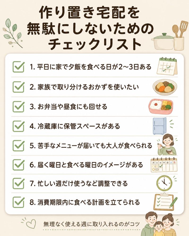 作り置き宅配を無駄にしないためのチェックリスト