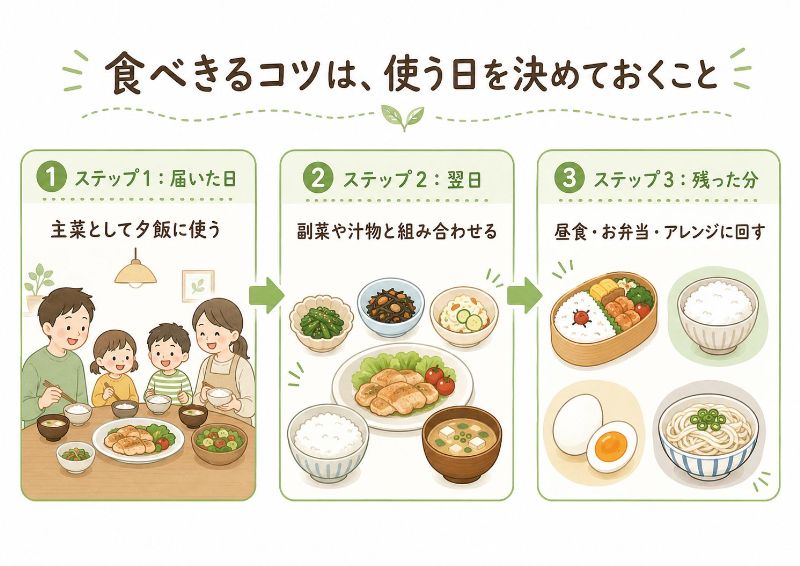 作り置き宅配を食べきるための使い方イメージ