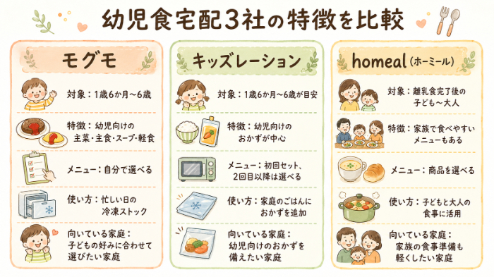 モグモ・キッズレーション・homealの特徴比較