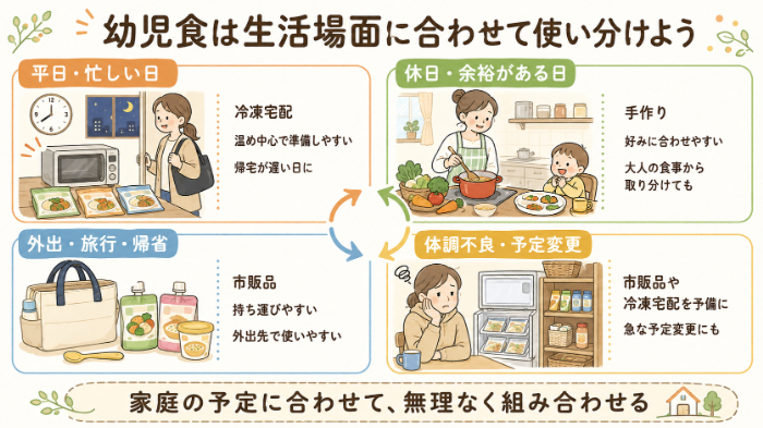 生活場面別の幼児食の使い分け例