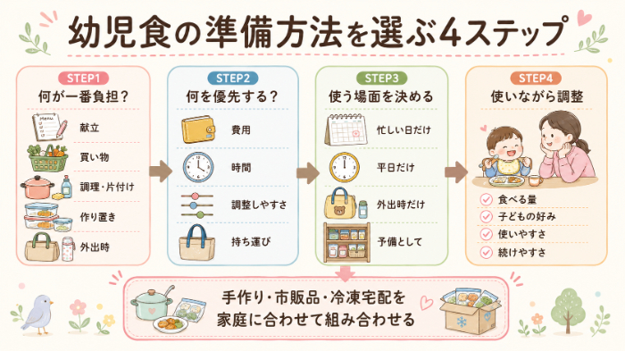 家庭に合う幼児食の準備方法を選ぶ判断手順