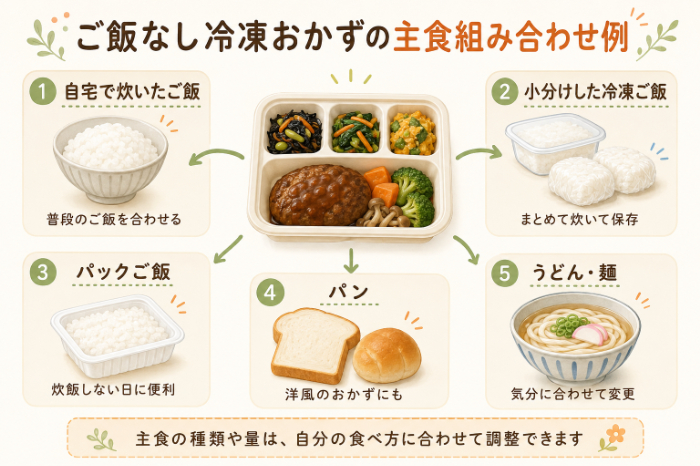 ご飯なし冷凍おかずの主食組み合わせ例