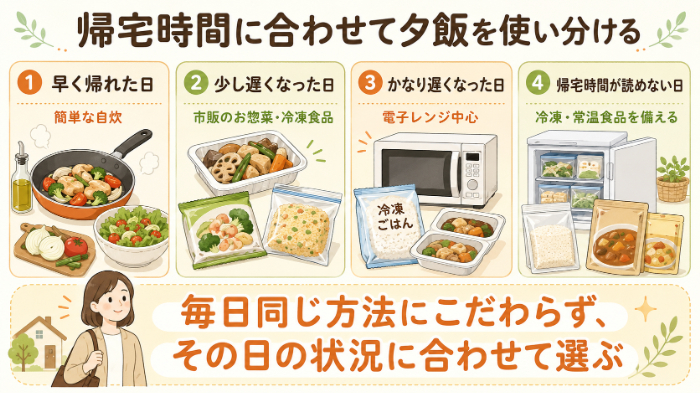 帰宅時間別に使い分ける夕飯パターン