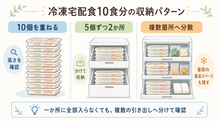 10食分の収納パターン｜10個重ね・5個ずつ・複数箇所