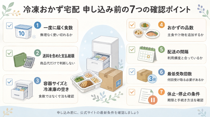 冷凍おかず宅配を申し込む前の確認項目