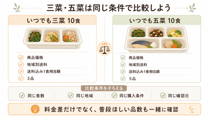 三菜・五菜を送料込みで比較するときの確認項目